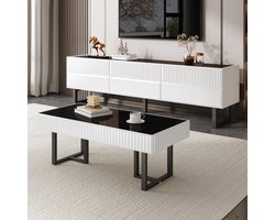 FloraGrace Salontafel En Tv Meubel Set - Modern Met Opbergruimte Voor Woonkamer - Zwart Wit - MDF En Spaanplaat
