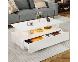 FloraGrace Salontafel - Met Ledverlichting En 2 Laden - Voor Woonkamer En Feestruimte - Acryl - 100x50x42 Cm - Wit