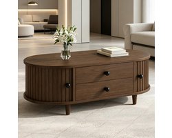 FloraGrace Salontafel - Met Roldeuren En 2 Lades - Opbergruimte Voor Woonkamer - MDF - 100x50x36 Cm - Walnootkleur