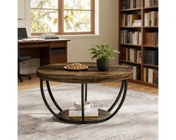 FloraGrace Salontafel - Ronde Tafel Met Tambourvoet - Voor Woonkamer En Lounge - MDF - 80 Cm - Bruin