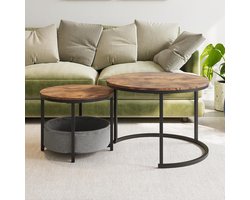 FloraGrace Salontafel Set Rond Industrieel Met Metalen Frame En Houten Blad Verschachtelbaar Met Opbergtas Voor Woonkamer Antique Brown 70 Cm
