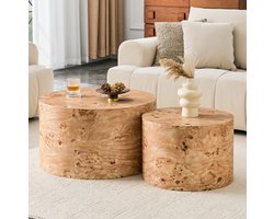 FloraGrace Salontafel Set Van 2 - Rond Nesting Ontwerp Met Opbergruimte - Voor Woonkamer En Interieur - Hout - 62,8 Cm En 44 Cm - Bruin