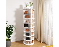 FloraGrace Schoenenkast - Draaibaar 8 Niveaus Opbergsysteem - Voor Hal En Kast - PVC - 60 x 60 x 184 cm - Wit