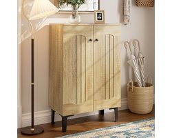 FloraGrace Schoenenkast - Dubbele Deuren En Vaste Planken - Voor Hal En Entree - Spaanplaat - 60x31,5x95 Cm - Houtkleur