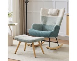 FloraGrace Schommelstoel Met Voetenbank 83 x 65,5 x 95 cm - Ergonomische Hoge Rugleuning & Zijvak - Bouclé - Multicolor