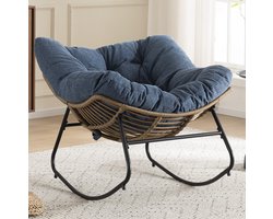 FloraGrace Schommelstoel Voor Volwassenen - Blauwe Chenille Relaxfauteuil Met Stevige Metalen Framebasis - Woonkamer En Leeshoek - Blauw