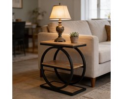 FloraGrace Sidetable - Industrieel 3 Niveaus Opbergrek - Voor Woonkamer Slaapkamer Of Hal - MDF En Metaal - 60x30x65 Cm - Zwart Bruin