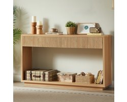 FloraGrace Sidetable - Modern Consoletafel Met 2 Lades En Open Opbergvak - Voor Hal En Woonkamer - Hout En MDF - 150x35x85 Cm - Naturel