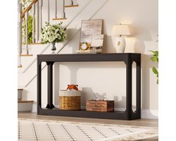 FloraGrace Sidetable - Smalle Consoletafel Met 2 Open Planken En Opbergruimte - Voor Hal, Gang En Achter De Bank - MDF - 140x30x79 Cm - Zwart