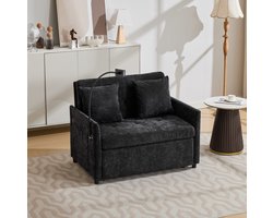 FloraGrace Slaapbank - 1-Zits - Met USB Aansluiting En Tablet Houder - Voor Woonkamer, Kantoor En Studio - Polyester - Zwart