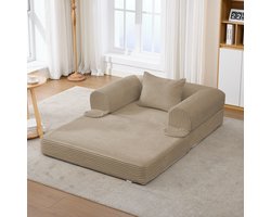 FloraGrace Slaapbank 1-Zits - Uitklapbaar Zit En Ligcomfort - Voor Woonkamer Slaapkamer En Studio - Ribstof - Beige