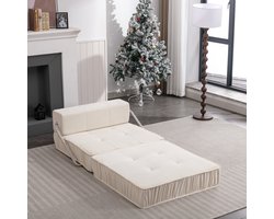 FloraGrace Slaapbank 186 x 93 cm - Opvouwbaar 2-in-1 Zit- En Ligmeubel - Voor Kleine Ruimtes En Logeerkamer - Chenille - Wit