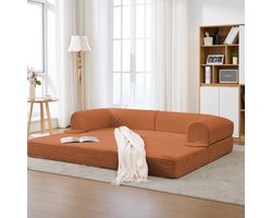 FloraGrace Slaapbank 190 x 78 x 65 cm - 2-Zits Bedbank Met Slaapfunctie - Ruimtebesparend Voor Woonkamer Of Logeerkamer - Geribde Stof - Oranje