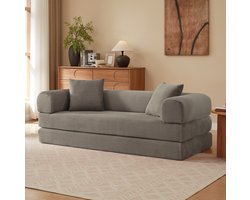 FloraGrace Slaapbank 195 x 89 cm - 3-Zits Uitklapbare Bank Met Slaapfunctie - Modulair Voor Woonkamer En Slaapkamer - Velours - Taupe