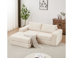 FloraGrace Slaapbank - 2-in-1 Modulair Met Verplaatsbare Hocker - Sofa of Bed voor Woonkamer - Cord - Beige