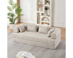 FloraGrace Slaapbank 200 Bij 95 Bij 68 Cm - Vier Opstellingen Met Verstelbare Rugleuning - Woonkamer - Chenille - Beige