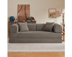 FloraGrace Slaapbank – 3-Zits Bodembank Met 2 Kussens En Stalen Frame – In Corduroy – Voor Woonkamer En Slaapkamer – Taupe