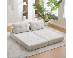 FloraGrace Slaapbank 79 x 79 cm - Opklapbaar Met Rugleuning En Hoofd En Lendenkussens - Voor Woonkamer Of Slaapkamer - Chenille - Beige