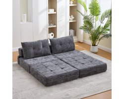 FloraGrace Slaapbank Opvouwbaar – Ruimtebesparend Vloerbank Voor Woonkamer Of Logeerkamer – Met Hoofd En Lendenkussen – Chenille – Grijs