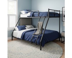 FloraGrace Stapelbed 140x200 cm - Metalen Bedframe met Ladder en Valbeveiliging - Twee Slaapplaatsen - Voor Volwassenen - Zwart - Zonder matras