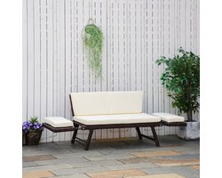 FloraGrace Tuinbank 129 x 63 x 67 cm - 2-Zits Loungebank Met Uitklapbare Armleuningen - Voor Tuin, Terras Of Balkon - Kunststofrattan - Bruin