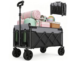 FloraGrace Tuinkar – Opvouwbaar 100 Liter 100 kg – 74 x 46 x 96,5 cm – Staal en 600D Oxford – Zwart – Voor Boodschappen En Camping