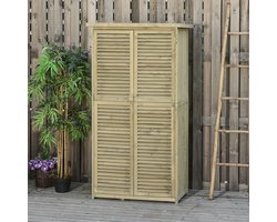 FloraGrace Tuinkast - Houten Opbergkast Met Lameldeuren En Asfaltdak - Voor Tuin En Terras - Grijs - 87 x 46,5 x 160 cm