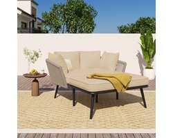 FloraGrace Tuinligbed - 2-Zits Loungeset Met Kussens - Voor Balkon, Terras En Tuin - Polyester En Staal - Khaki