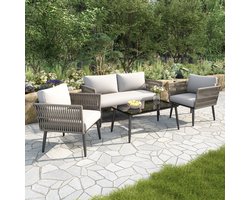 FloraGrace Tuinloungeset 4-Delig - 2-Zitsbank, 2 Fauteuils En Salontafel - Weerbestendig En Comfortabel - Polyester - Grijs