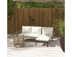 FloraGrace Tuinmeubelset 3-Delig - Met Ligstoel, 2-Zitsbank En Tafel - Voor Balkon En Terras - Polyester - Crèmewit