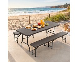 FloraGrace Tuinset - Opvouwbare Picknicktafel Met 2 Banken En Veiligheidsvergrendeling - Voor Camping En Tuin - Kunststof Bruin - 180x74x74 Cm