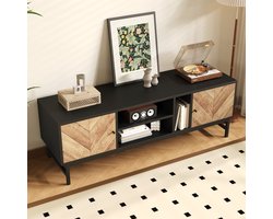 FloraGrace Tv Meubel - Contrasterend Design Met Veel Opbergruimte - Voor Woonkamer En Slaapkamer - Metaal En Hout - 150 Cm - Zwart Naturel