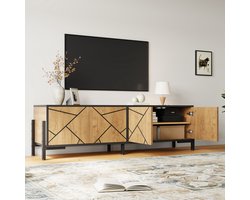 FloraGrace Tv-Meubel - Geometrisch Design Met 4 Deuren - Voor Kleine Woonkamers En Tv Tot 65 Inch - MDF - 153x40x50 Cm - Naturel