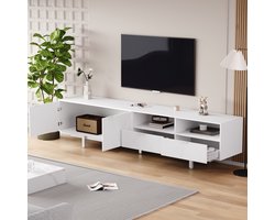 FloraGrace Tv-Meubel - Geometrisch Design Met Opbergruimte - Voor Woonkamer - Spaanplaat - 200x40x51 Cm - Wit