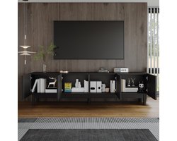 FloraGrace Tv Meubel - Greeploze Golfdeuren Met 4 Deuren En Planken - Opbergkast Voor Woonkamer - MDF Spaanplaat - Zwart - 169x34x45,5 Cm