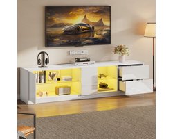 FloraGrace Tv Meubel - Hoogglans Front Met Led Verlichting En Opbergruimte - Voor Woonkamer En Slaapkamer - Mdf Wit - 160x40x52 Cm