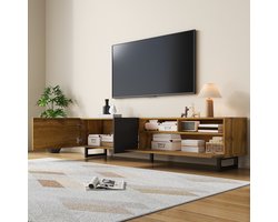 FloraGrace Tv Meubel - Kleurblok Design Met 3 Deuren En 2 Open Vakken - Opbergen Voor Woonkamer - Spaanplaat - Donkergrijs Naturel - 170x42x36,5 Cm