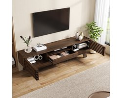 FloraGrace TV Meubel - Lameldeuren Met Lade En Kabeldoorvoer - Voor De Woonkamer - MDF - 150 x 35 x 44 cm - Walnootkleur
