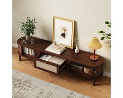 FloraGrace Tv Meubel - Lamellendeuren En Rattan Lades - Opbergruimte Voor Woonkamer - Spaanplaat Rattan - 170x39,5x38 Cm - Naturel