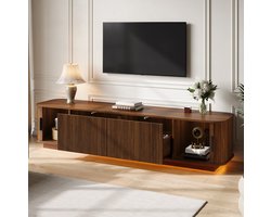 FloraGrace TV Meubel - Met 2 Lades En Schuifdeuren - Met LED Verlichting Voor Woonkamer En Mediahoek - Hout - Walnoot - 180 X 40 X 40 Cm