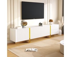FloraGrace Tv Meubel - Met 3 Deuren En 2 Lades - Veel Opbergruimte Voor Woonkamer - MDF En Spaanplaat - 190x35x45 Cm - Wit Goud