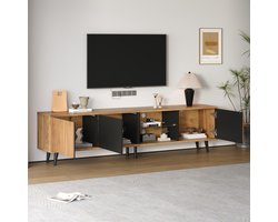 FloraGrace Tv-Meubel - Met 3 Deuren En Glazen Middenvak - Voor Woonkamer Tot 75 Inch - Spaanplaat En Glas - 175x31,5x45 Cm