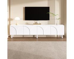 FloraGrace Tv Meubel - Met 4 Deuren En Gestructureerd Opbergvak - Voor Woonkamer - MDF En Spaanplaat - 180x35x49 Cm - Wit