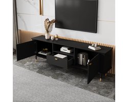 FloraGrace Tv-Meubel - Met Kabelopeningen En Softclose - 2 Deuren 1 Lade Voor Woonkamer - Mdf - 170x36x54 Cm - Zwart