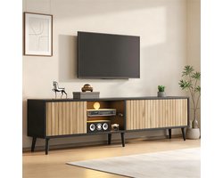 FloraGrace Tv-Meubel - Met LED-Verlichting En 3 Deuren - Voor Woonkamer En Tv Tot 75 Inch - Spaanplaat - 175x31x43,5 Cm