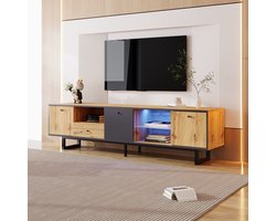 FloraGrace Tv-Meubel - Met Ledvakken En Glazen Planken - Veel Opbergruimte Voor Woonkamer - Spaanplaat - 190x40x50 Cm