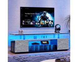 FloraGrace Tv Meubel - Met Ledverlichting En Opbergruimte - Modern Voor Woonkamer En Slaapkamer - Bewerkt Hout - Grijs Zwart