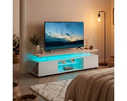FloraGrace Tv Meubel - Met Ledverlichting En Opbergruimte - Voor Woonkamer Of Slaapkamer - Hout - Wit