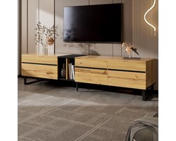 FloraGrace Tv Meubel - Minimalistisch Lowboard Met Klepdeur En 2 Deuren - Veel Opbergruimte Voor Woonkamer - Spaanplaat Houtkleur - 180x38x45 Cm