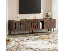 FloraGrace Tv Meubel - Minimalistisch Met Lamellendeuren En Kabeldoorvoer - Opbergen Voor Woonkamer - MDF Walnootkleur - 160x40x47 Cm